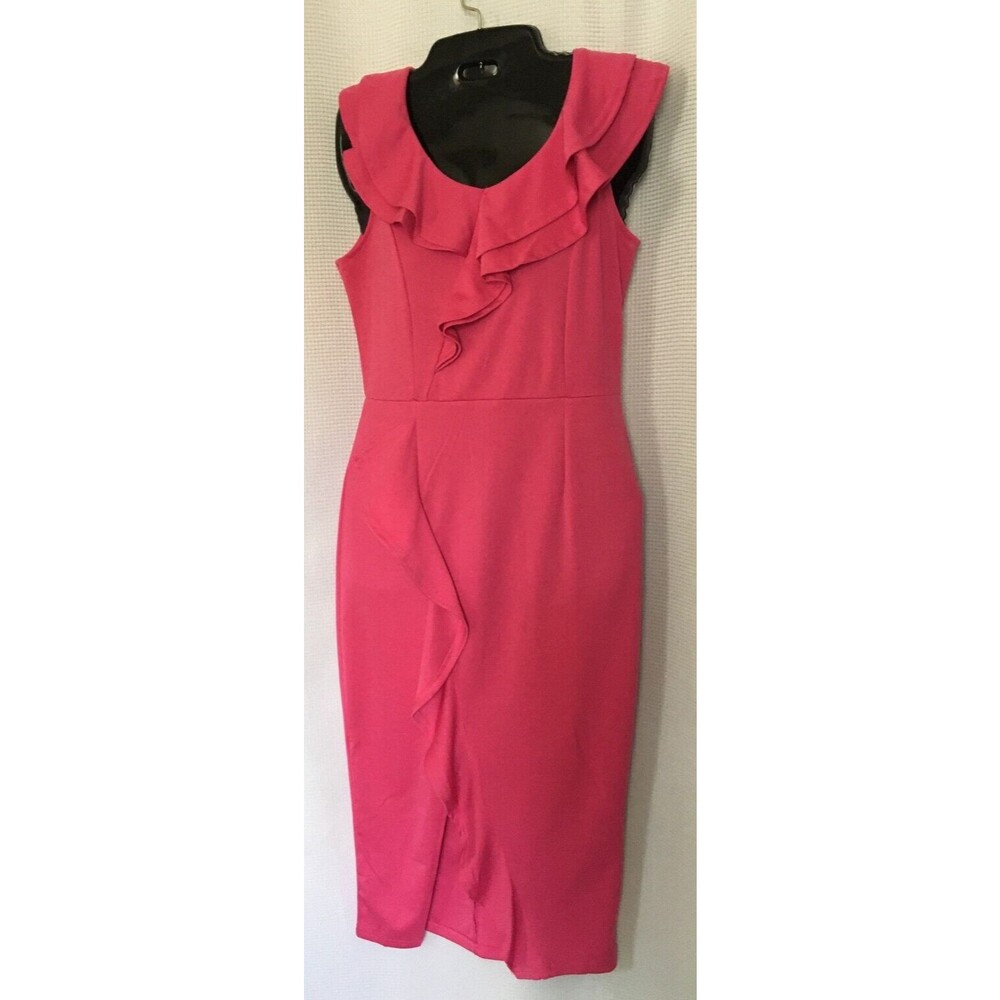 Women's Ruffle Dress Size Small Fuchsia Pink Sleeveless Ruffle Bodycon D2